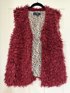 Forever 21 Burgundy Faux Fur Vest with Leopard Lining
